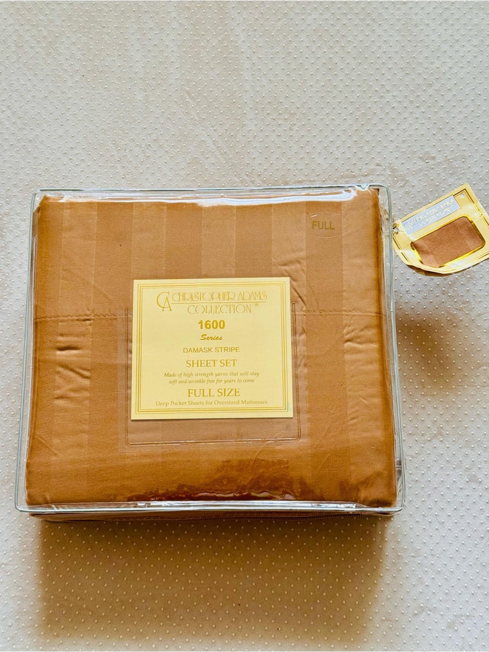 Christopher Adams Collection 1600 Series Full Size Damask Stripe Sheet Set -Tan